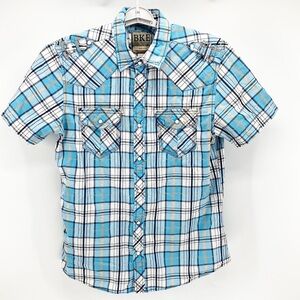 BKE Pearl Snap Slim Fit Western Rodeo Plaid Short sleeve jaripeo modern cowboy